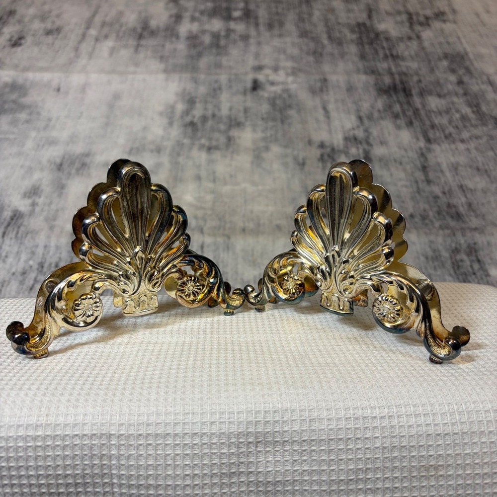 Leonard Silverplate Spoon or Fork Rest Pair Vintage Shell Design Made in Italy